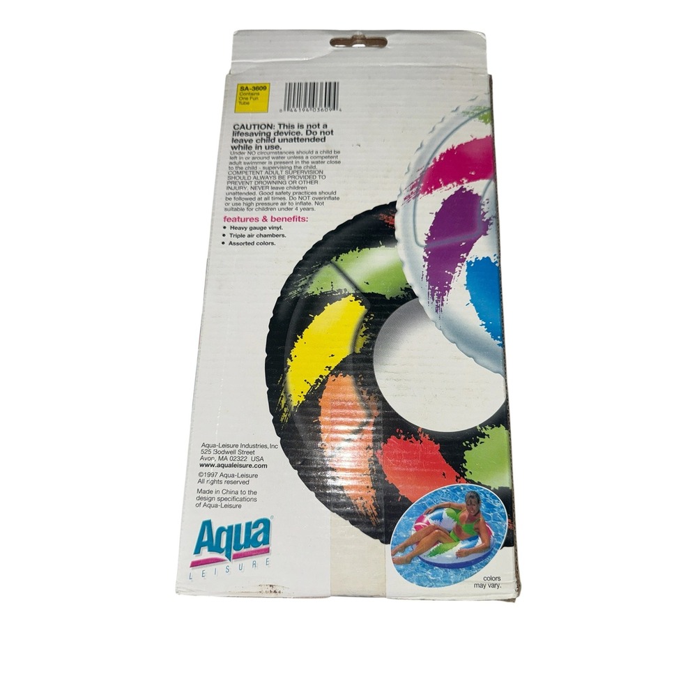 Aqua Leisure Fun Tube 36 Inch Inflatable Pool Float Vintage 1997 SA-3609 NEW - Picture 2 of 3